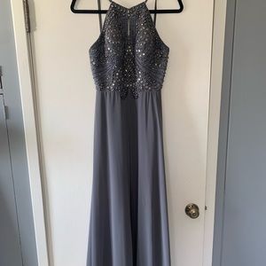 Grey open back formal dress